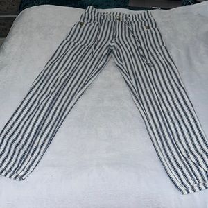 Cropped blue and white striped pants. Fit true to size